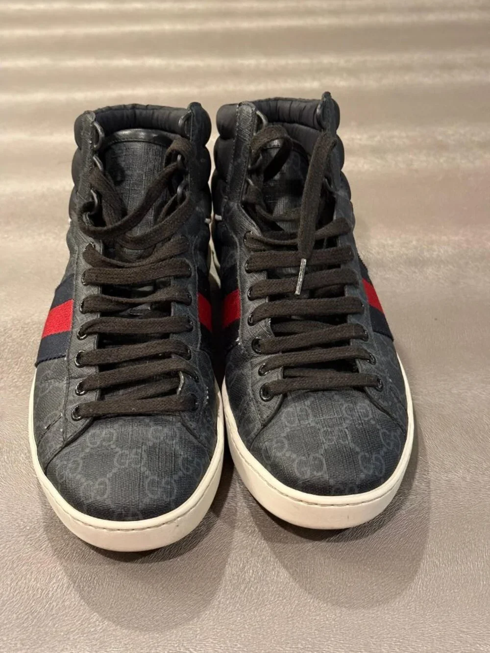 Authentic Gucci Men's Ace GG High Top Black High-Top Sneakers
